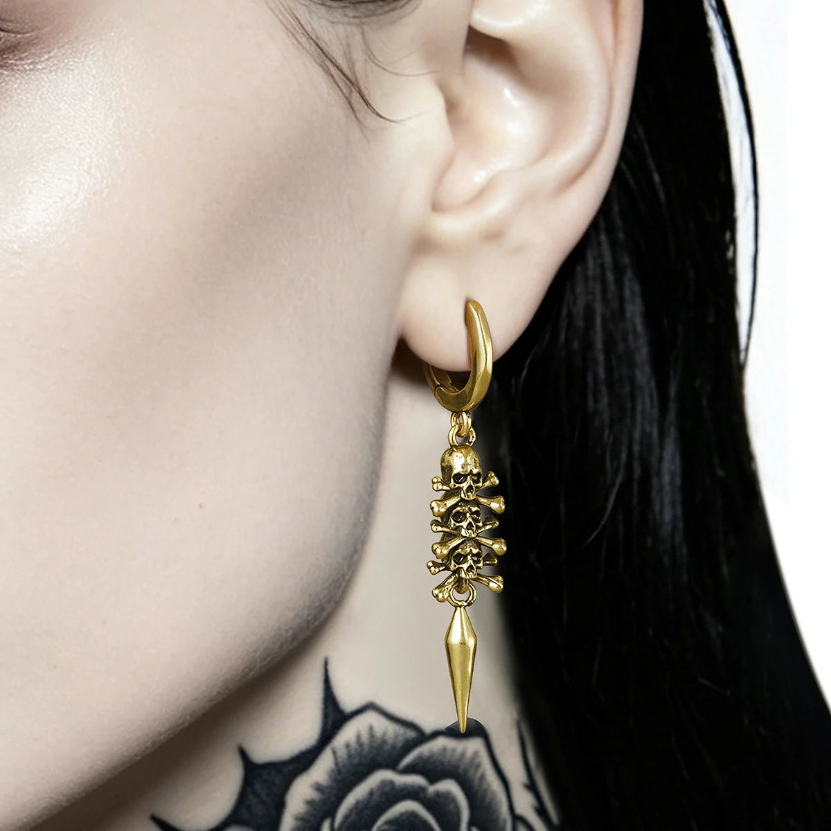 Punkyouth Skull relic earrings featuring skull-and-crossbones charms and long pointed drops, product image 05
