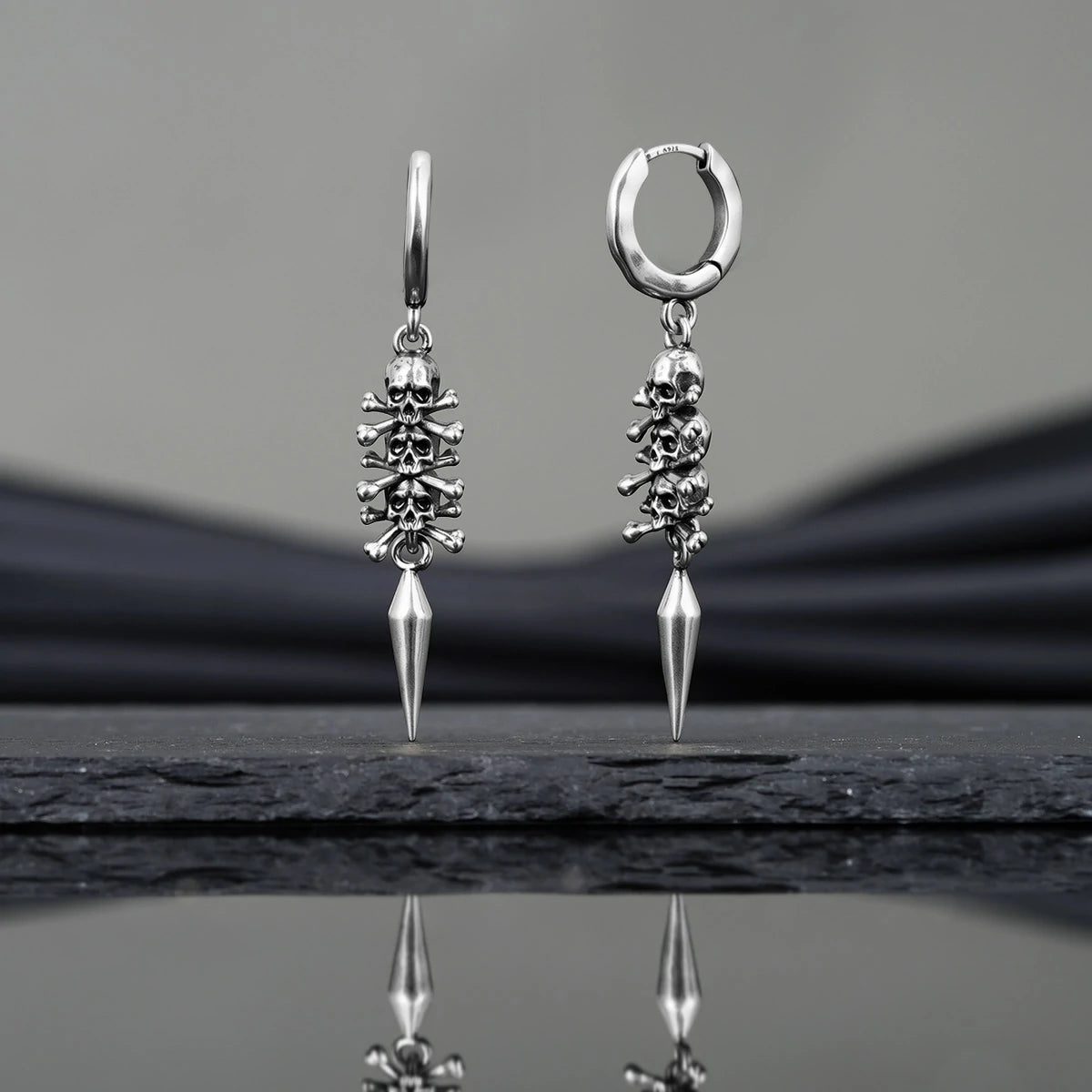 Punkyouth Skull relic earrings featuring skull-and-crossbones charms and long pointed drops, product image 09