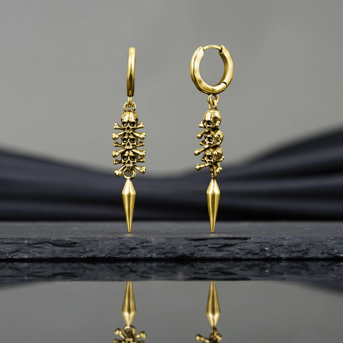 Punkyouth Skull relic earrings featuring skull-and-crossbones charms and long pointed drops, product image 12