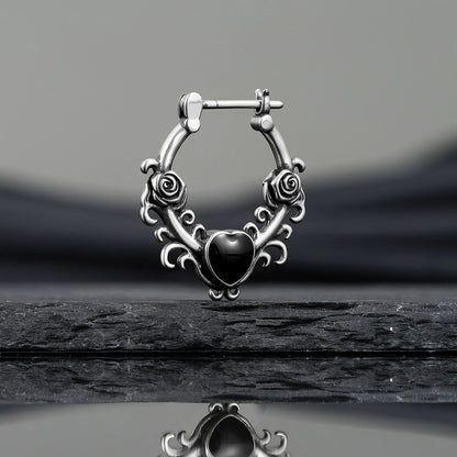 Punkyouth Thornheart earrings featuring sculpted roses and black heart-shaped resin centers, product image 08