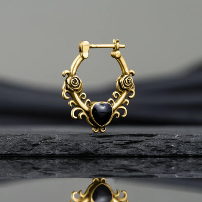 Punkyouth Thornheart earrings featuring sculpted roses and black heart-shaped resin centers, product image 10