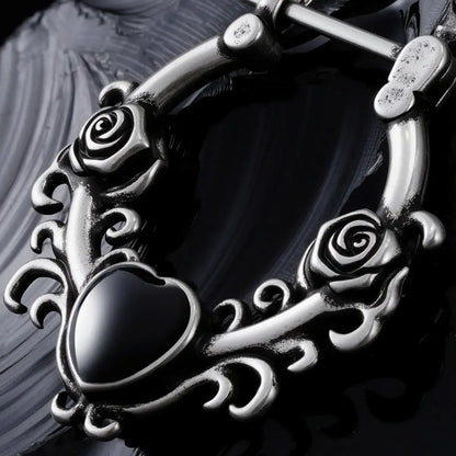 Punkyouth Thornheart earrings featuring sculpted roses and black heart-shaped resin centers, product image 13
