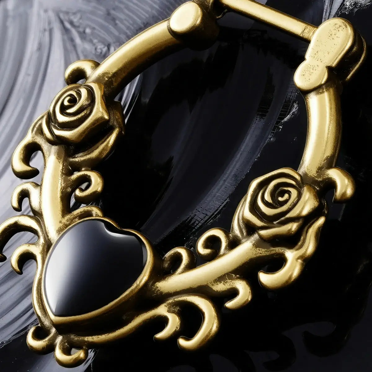 Punkyouth Thornheart earrings featuring sculpted roses and black heart-shaped resin centers, product image 14