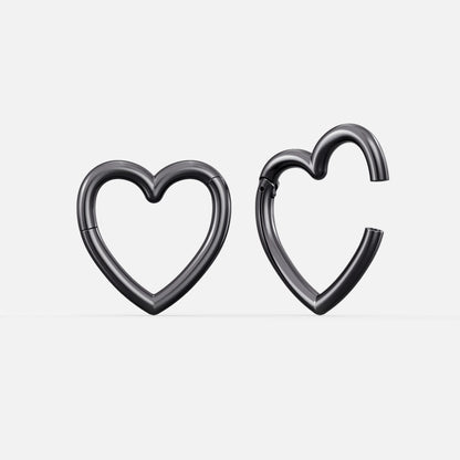 Pair of black Romantic Heart ear weights with open heart shapes