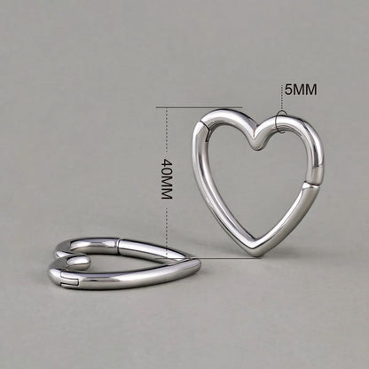 Silver Romantic Heart ear weight shown upright and flat with dimensions
