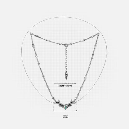 Sacred Antler Collar Necklace size guide showing chain length and pendant proportions