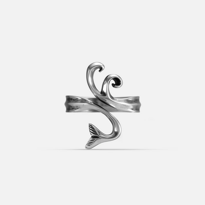 Sculptural siren tail open ring design in detailed 925 sterling silver