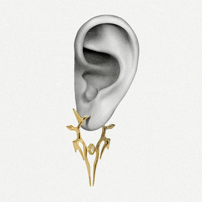 Gold Solar Guardian earring shown on an ear illustration