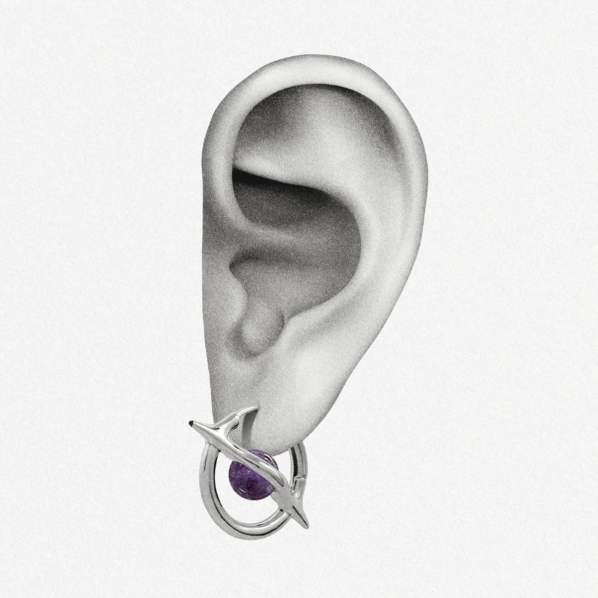 Silver Stellar Axis Earrings shown on ear placement with celestial axis frame