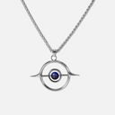 Stellar Grace Necklace with silver-tone chain and open circle pendant centered on a blue stone