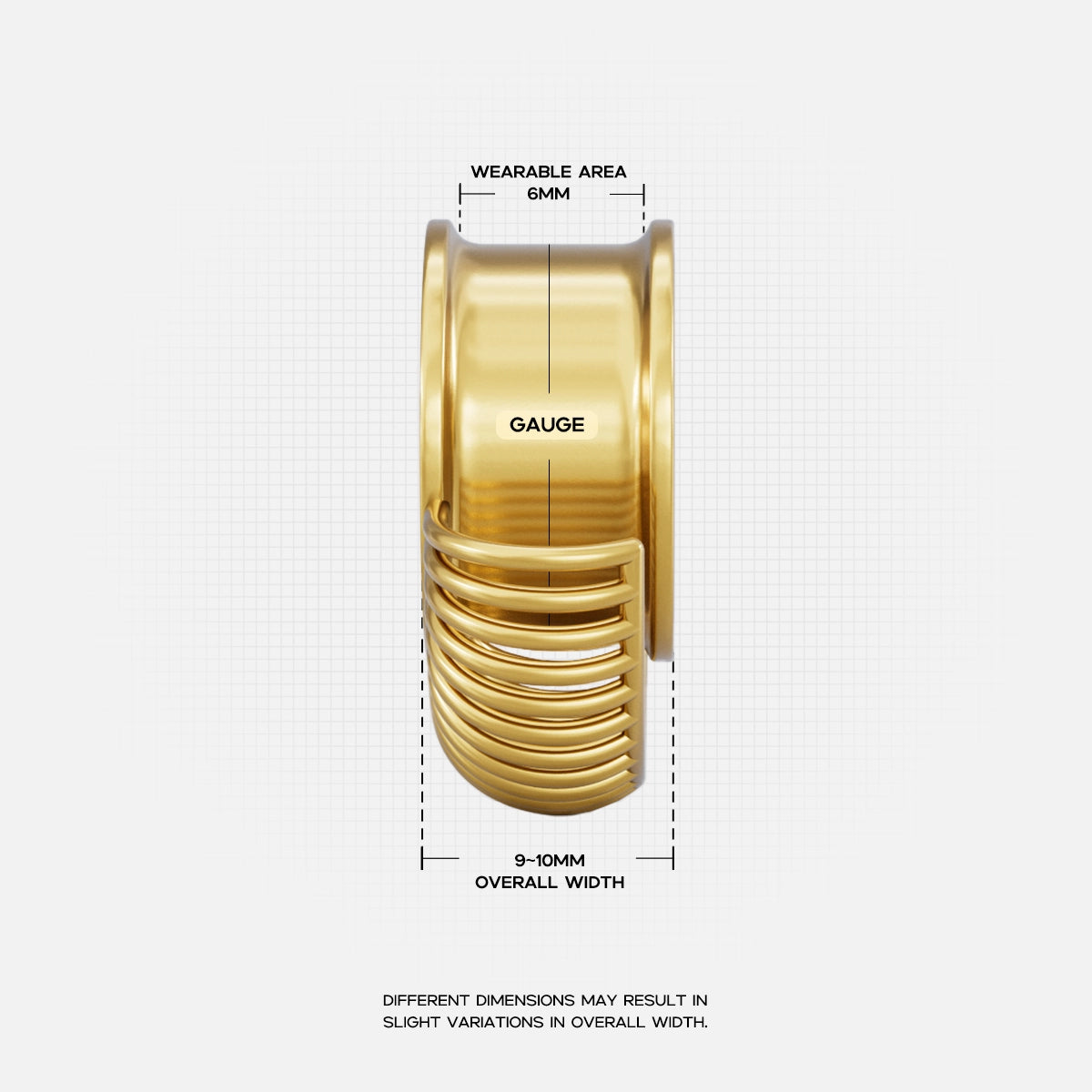 Gold Symmetrical Radiance tunnel shown from the side with width measurements