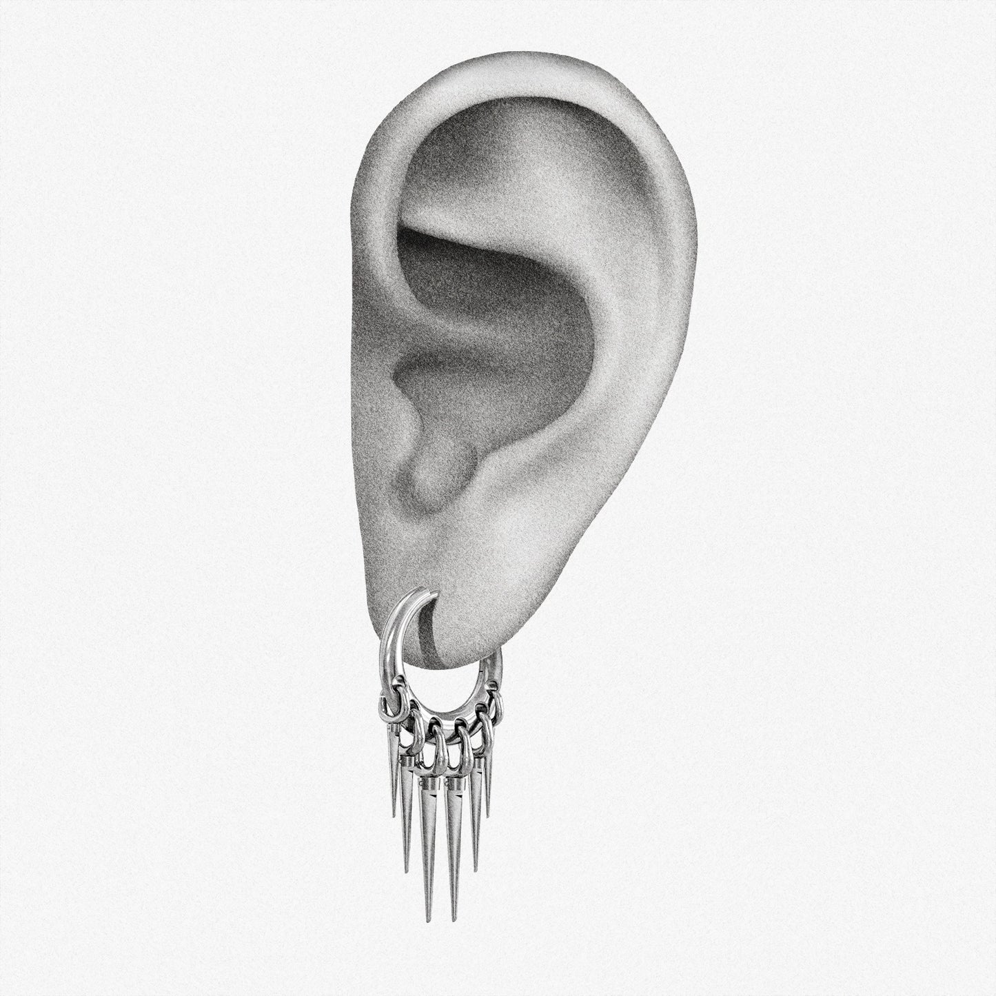 Silver-tone Tapered Chic hoop earring positioned on an illustrated earlobe to show its length and fit