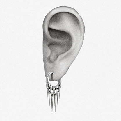 Silver-tone Tapered Chic hoop earring positioned on an illustrated earlobe to show its length and fit