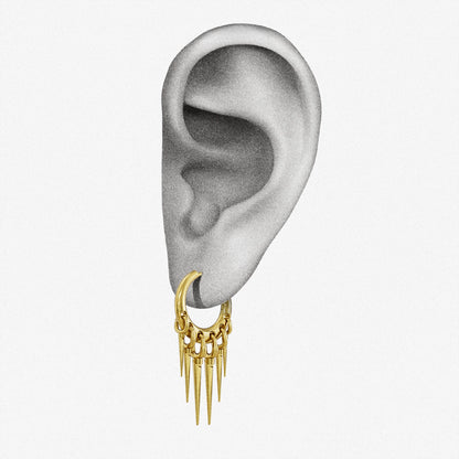 Gold-tone Tapered Chic hoop earring positioned on an illustrated earlobe to show its length and fit