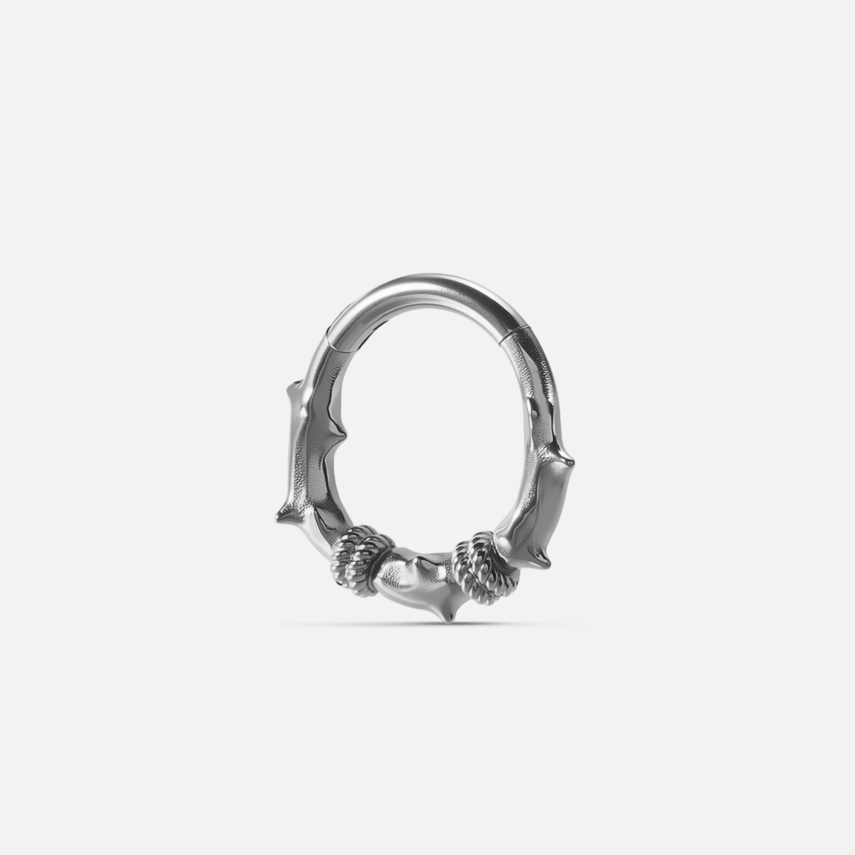Silver Thorn Bramble Clicker with thorned hoop and wrapped bramble texture