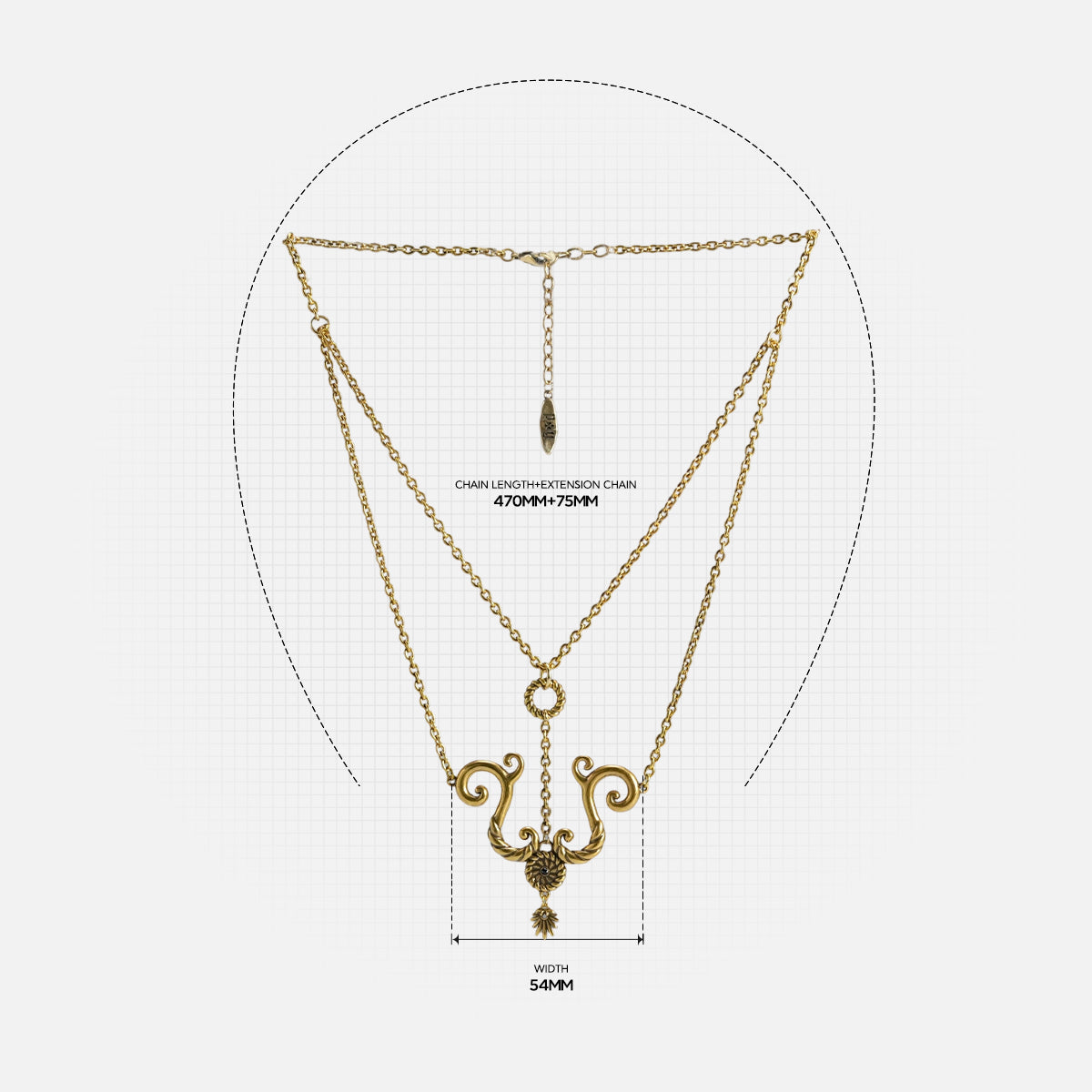 Tideworn knot necklace chain length and pendant measurement guide dimensions chart