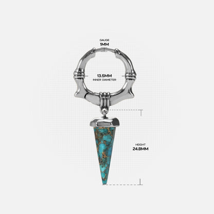 Unearthed Spike Earrings size guide showing hoop diameter and spike drop length