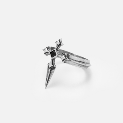 Vesper Blade Ring in silver shown from the side on white, emphasizing the long sculptural blade profile.