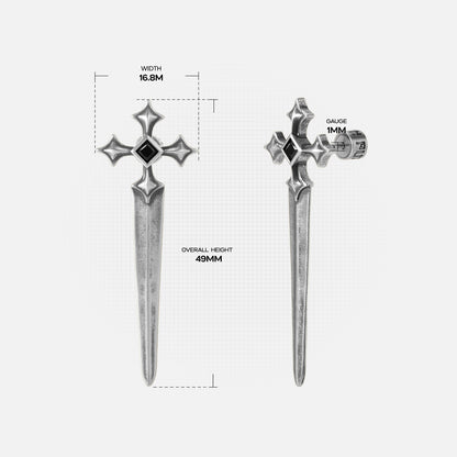 Vesper Blade Stud Earrings measurement diagram showing blade length and earring dimensions.