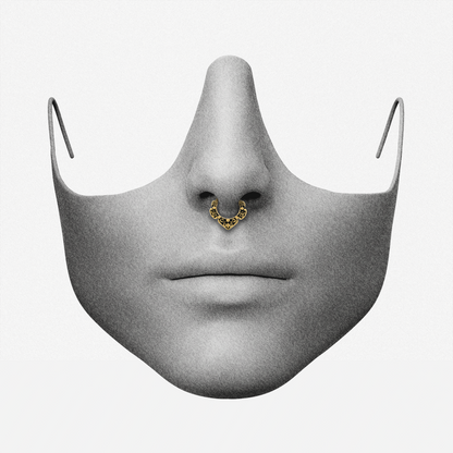 Gold Victorian Bloom clicker worn as a septum ring on a face illustration
