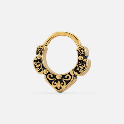 Gold Victorian Bloom clicker with black enamel scrollwork