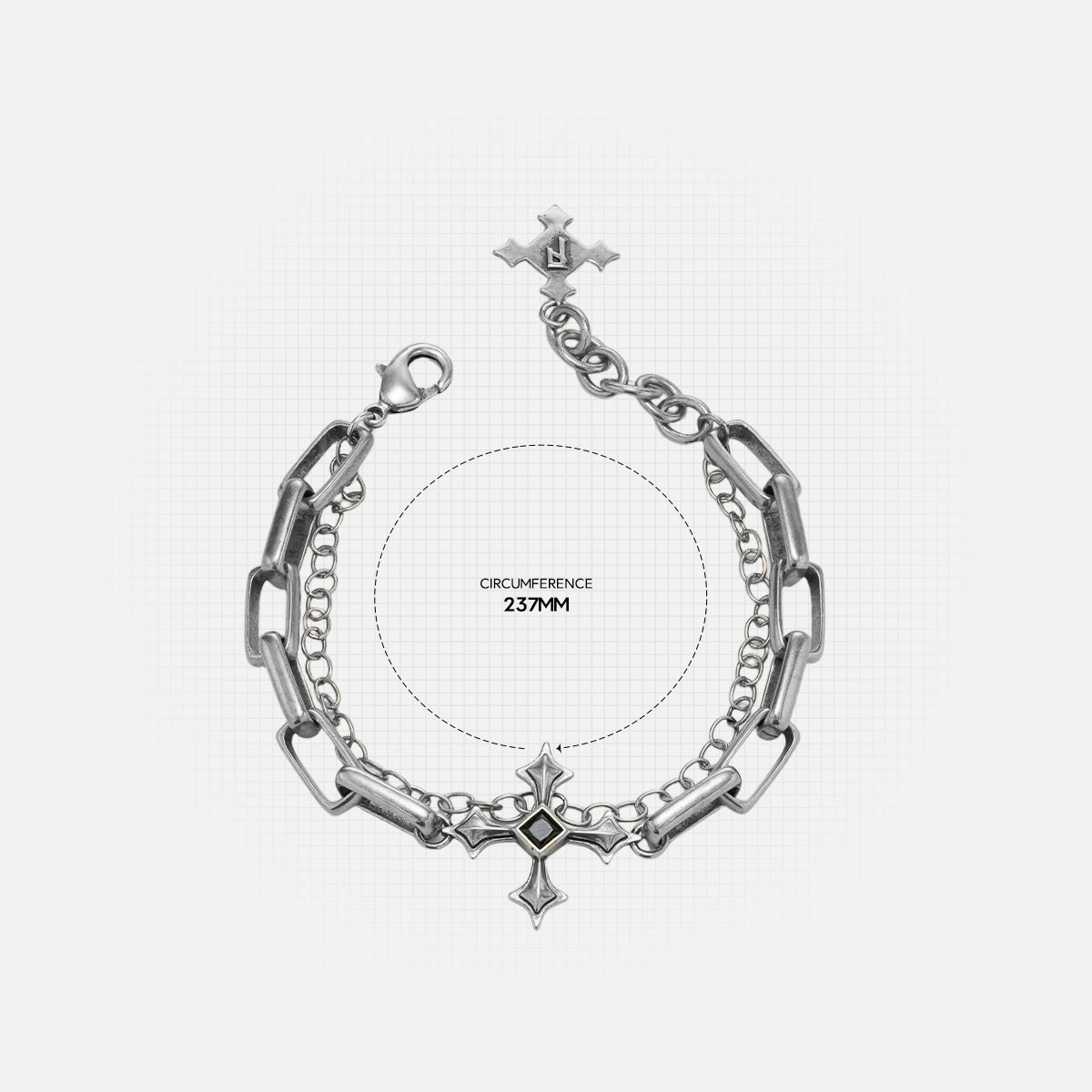 Vowbound Chain Bracelet measurement diagram showing bracelet length and chain detail dimensions.